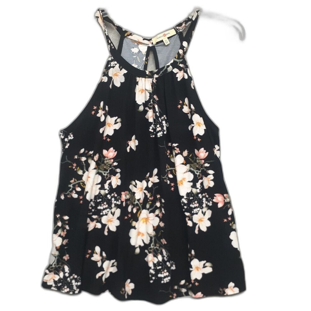 Wishful Park Women Sz XL Black Floral Sleeveless Soft Cami Tank Top Coquette Y2K